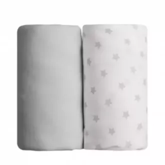Set of 2 fitted sheets 70x140: gray & gray stars