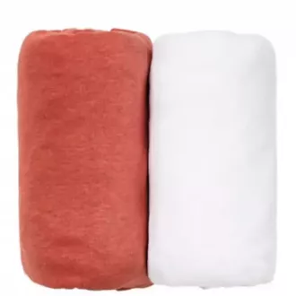Set of 2 fitted sheets 70x140: White & Terracota