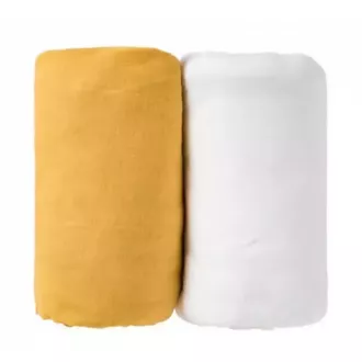 Lot 2 draps housse 70x140 blanc/jaune